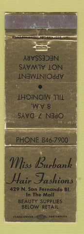 Matchbook Cover - Miss Burbank Hair Salon Burbank CA WEAR