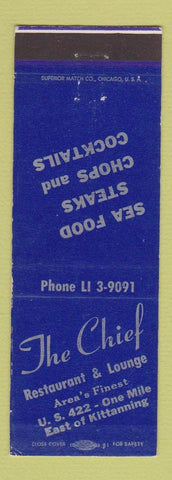 Matchbook Cover - The Chief Restaurant Kittanning PA