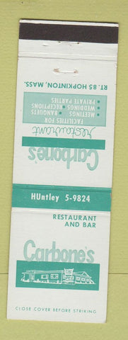 Matchbook Cover - Carbone's Restaurant Hopkinton MA