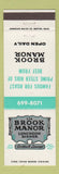 Matchbook Cover - Brook Manor Restaurant North Attleboro MA