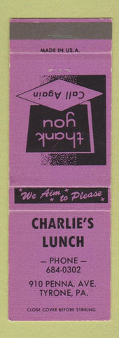 Matchbook Cover - Charlie's Lunch Tyrone PA