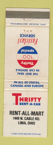 Matchbook Cover - Thrifty Car Rental Lima OH WEAR