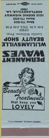 Matchbook Cover - Williamsville Beauty Shop Scotlandville LA girlie blue