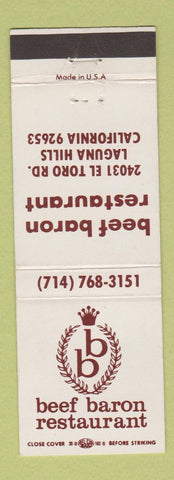 Matchbook Cover - Beef Baron Restaurant Laguna Hills CA
