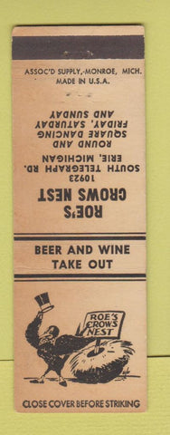 Matchbook Cover - Roe's Crows Nest Erie MI WEAR