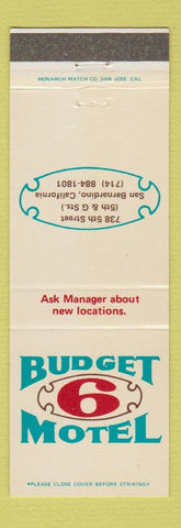 Matchbook Cover - Budget 6 Motel San Bernardino CA
