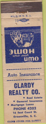 Matchbook Cover - Clardy Realty Co Greenville SC