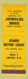 Matchbook Cover - Jeanne Motor Court Lincoln NH Restaurant YELLOW