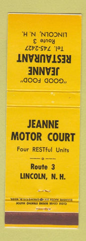 Matchbook Cover - Jeanne Motor Court Lincoln NH Restaurant YELLOW