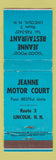 Matchbook Cover - Jeanne Motor Court Lincoln NH Restaurant BLUE WEAR