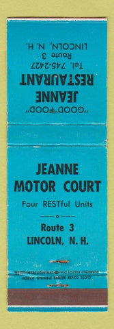 Matchbook Cover - Jeanne Motor Court Lincoln NH Restaurant BLUE WEAR