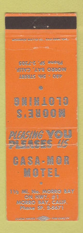 Matchbook Cover - Casa Mor Motel Morro Bay CA Moore's Clothing ORANGE