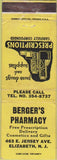 Matchbook Cover - Berger's Pharmacy Elizabeth NJ yellow WORN