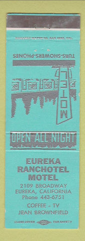 Matchbook Cover - Eureka Ranchotel Motel Eureka CA