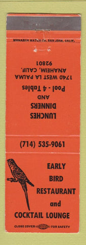 Matchbook Cover - Early Bird Restaurant Anaheim CA billiards