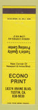 Matchbook Cover - Econo Print Tustin CA