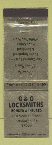 Matchbook Cover - G&G Locksmiths Pittsburgh PA WEAR