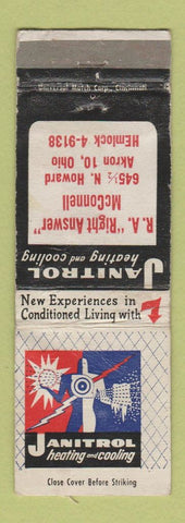 Matchbook Cover - Janitrol Heating Cools RA McConnell Akron OH WORN