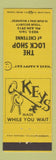 Matchbook Cover - The Lock Shop Cheyenne WY keys