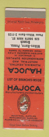 Matchbook Cover - Hajoca Plumbing Heating Wilkes Barre PA WORN