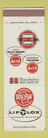 Matchbook Cover - MW Distributors Reocky Mount VA Windows