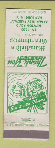 Matchbook Cover - Mansfield's Greenhouses Flowers Hamburg NY
