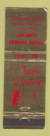 Matchbook Cover - Frank Thomas Naval Tailors Norfolk VA Christmas WEAR