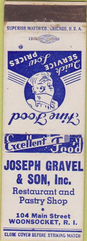 Matchbook Cover - Joseph Gravel Son Restaurant Woonsocket RI