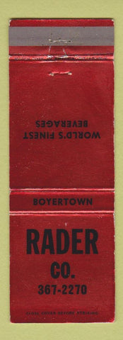 Matchbook Cover - Rader Beverages Boyertown PA WEAR
