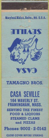 Matchbook Cover - Casa Seville Framingham MA