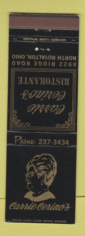 Matchbook Cover - Carrie Cerino's Restaurant North Royalton OH Italian