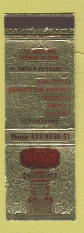 Matchbook Cover - Paragon Restaurant Oak Lawn IL