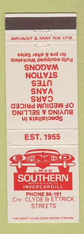 Matchbook Cover - Southern Invercargill Auto Sales New Zealand