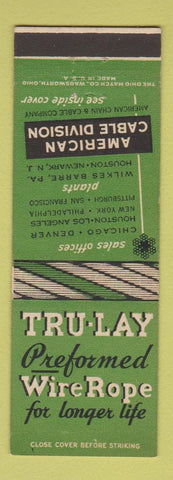 Matchbook Cover - Tru Lay Wire Rope Wilkes Barre PA Houston TX Newark NJ