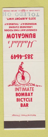 Matchbook Cover - Haddad's Bungalow Toledo OH Bombay Bicycle Club STAMPED