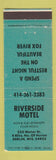 Matchbook Cover - Riverside Motel Berlin WI