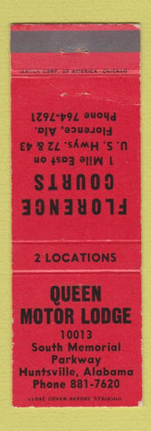 Matchbook Cover - Queen Motor Lodge Huntsville AL Florence Courts AL