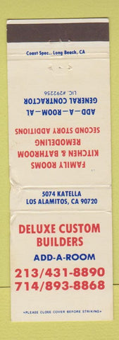 Matchbook Cover - Deluxe Custom Builders Los Alamitos CA WORN