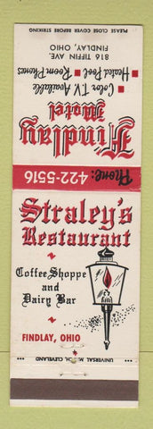 Matchbook Cover - Findlay Motel OH Straley's Restaurant