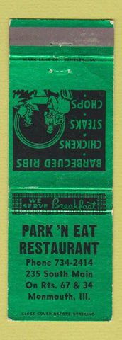 Matchbook Cover - Park n Eat Restaurant Monmouth IL
