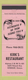 Matchbook Cover - Kirk's Restaurant Windsor ON