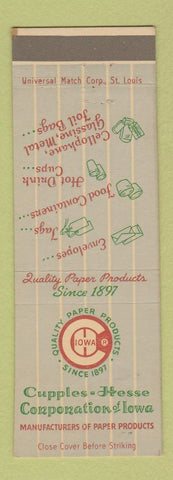Matchbook Cover - Cupples Hesse Paper Products Des Moines IA