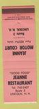 Matchbook Cover - Jeanne Restaurant Motor Court Lincoln NH