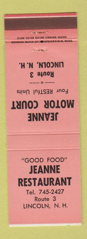 Matchbook Cover - Jeanne Restaurant Motor Court Lincoln NH