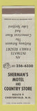 Matchbook Cover - Sherman's Motel Country Store Chesterfield NH