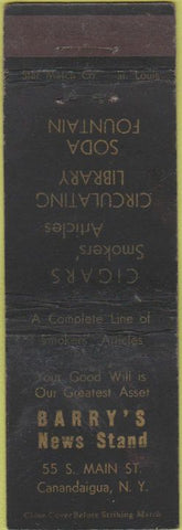Matchbook Cover - Barry's News Stand Canandaigua NY Star WEAR