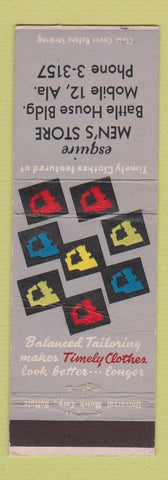Matchbook Cover - Esquire Men's Store Mobile AL Timely Men's Clothes