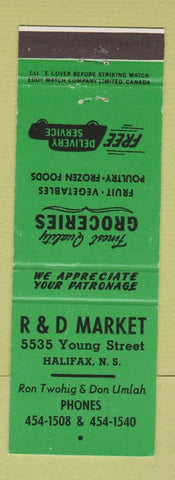 Matchbook Cover - R&D Market Halifax NS grocery