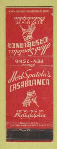 Matchbook Cover - Herb Spatola's Casablanca Philadelphia PA WEAR