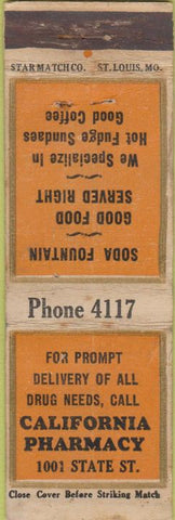 Matchbook Cover - California Pharmacy Star Match WORN